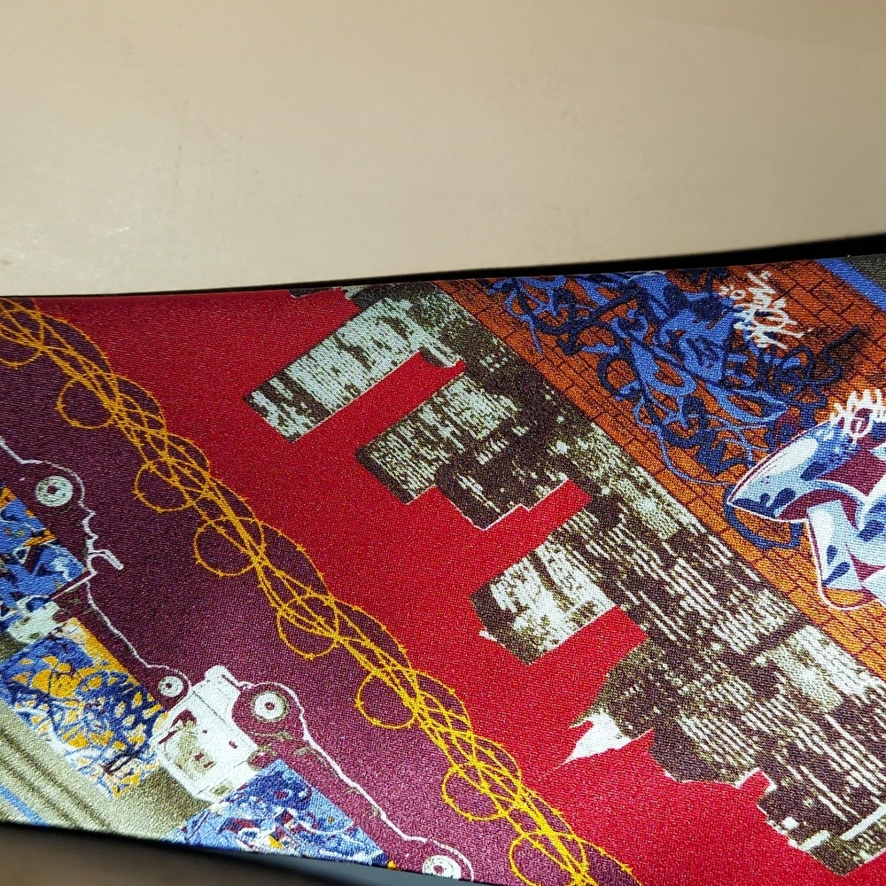 Graffitie. Silk. TIE. GRAPHICS.  CITY. NY. Tagged moving trucks.  Colorful.